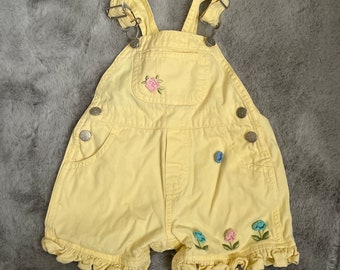 Vintage Miniwear Overalls S 6/9M Yellow Flowers Shorts