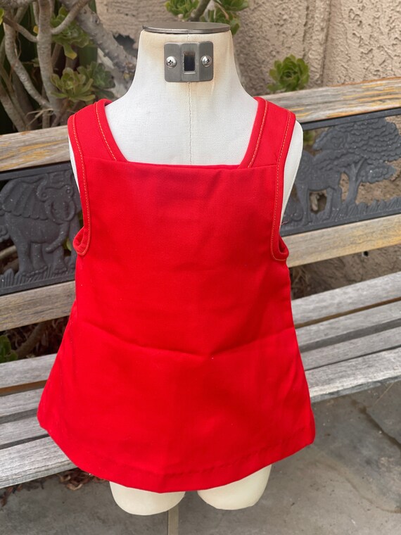 VTG Baby Girl Red Teddy Bear Overalls Dress Sz 12… - image 3