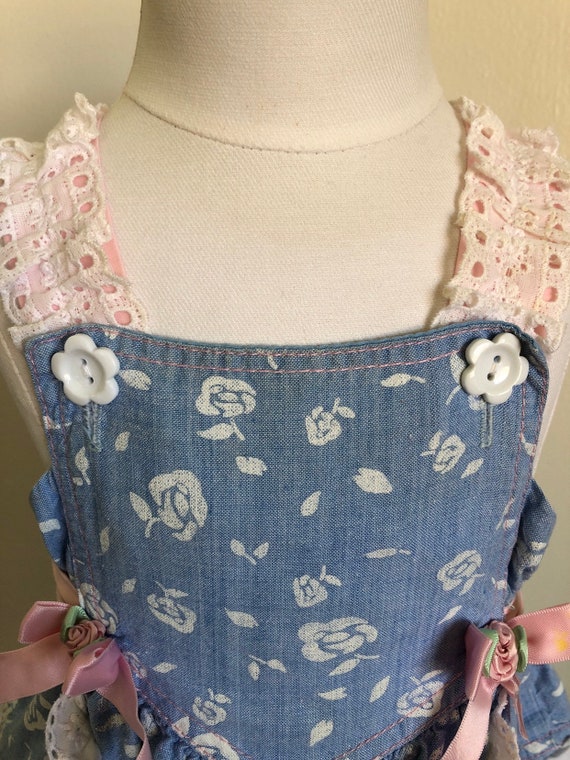 Vintage Floral Romper Overalls Lace Sz 6-12M - image 6