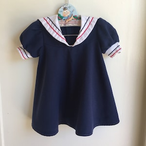 Vintage Sailor Dress Sz 12/18 M Nautical Boat Navy Blue
