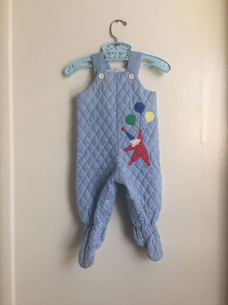 VTG Lisa Jackson Baby Boy Quilted Footed Romper Clown Balloons Newborn