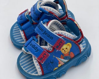 Vintage Blue Jean Teddy Bear & Friends Sandals Sz 1 Infant Crib Shoes