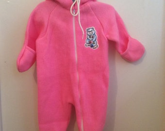 VTG Obion Pink Sleeper Winter Snow Suit Sz 0-9M Teddy Bear