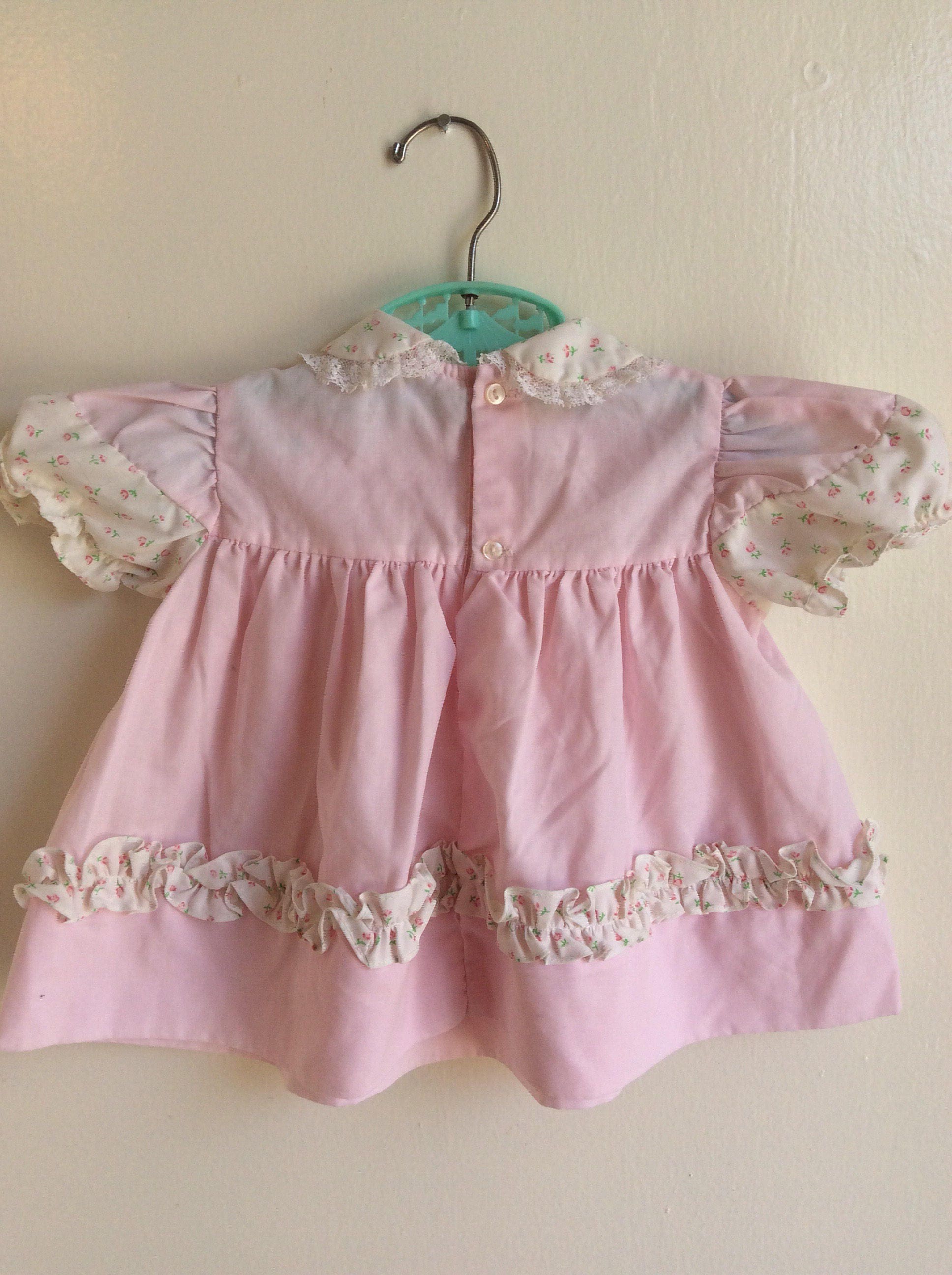 VTG JC Penny Baby Girl Pink Dress Sz 6M Flowers White Lace | Etsy