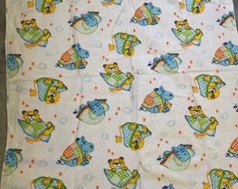 Manta de recepción vintage para bebés pequeños con animales retro, hipopótamos, elefantes y tigres