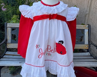 Vintage Baby Girl Chiristmas Dress Red Pokadots Sz 12/18M Jingle Bells