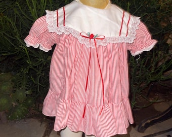 Vintage Bryan Red Striped Christmas Holiday Dress Sz 6/12M