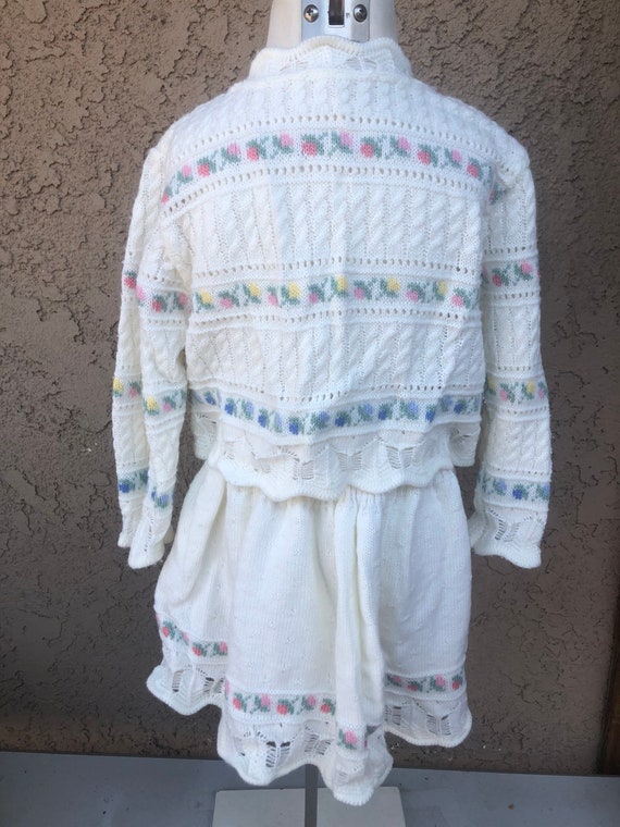 Vintage Sweater Skirt Set Knit Flowers Sz 24M - image 4