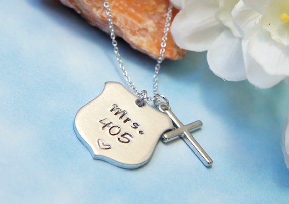 Antique Silver Plated Police Badge Pendant Policeman Blue Crystal Silver Chain Fashion Necklace