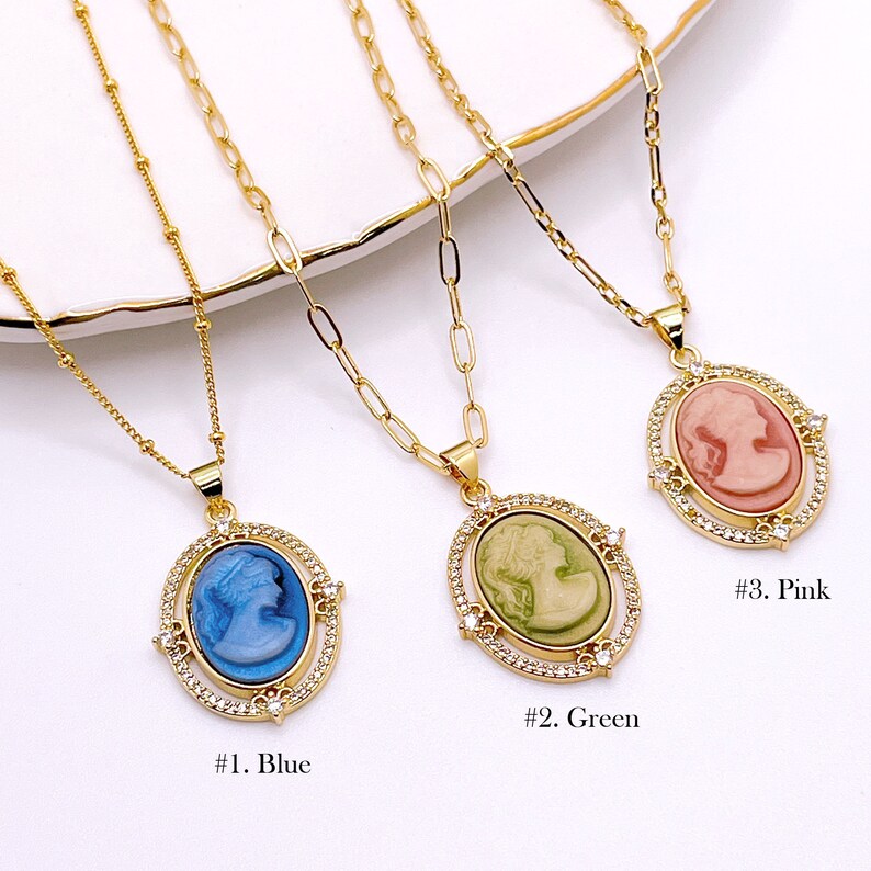 Cameo Necklace. Vintage Charm Necklace. Zirconia Necklace. Etsy