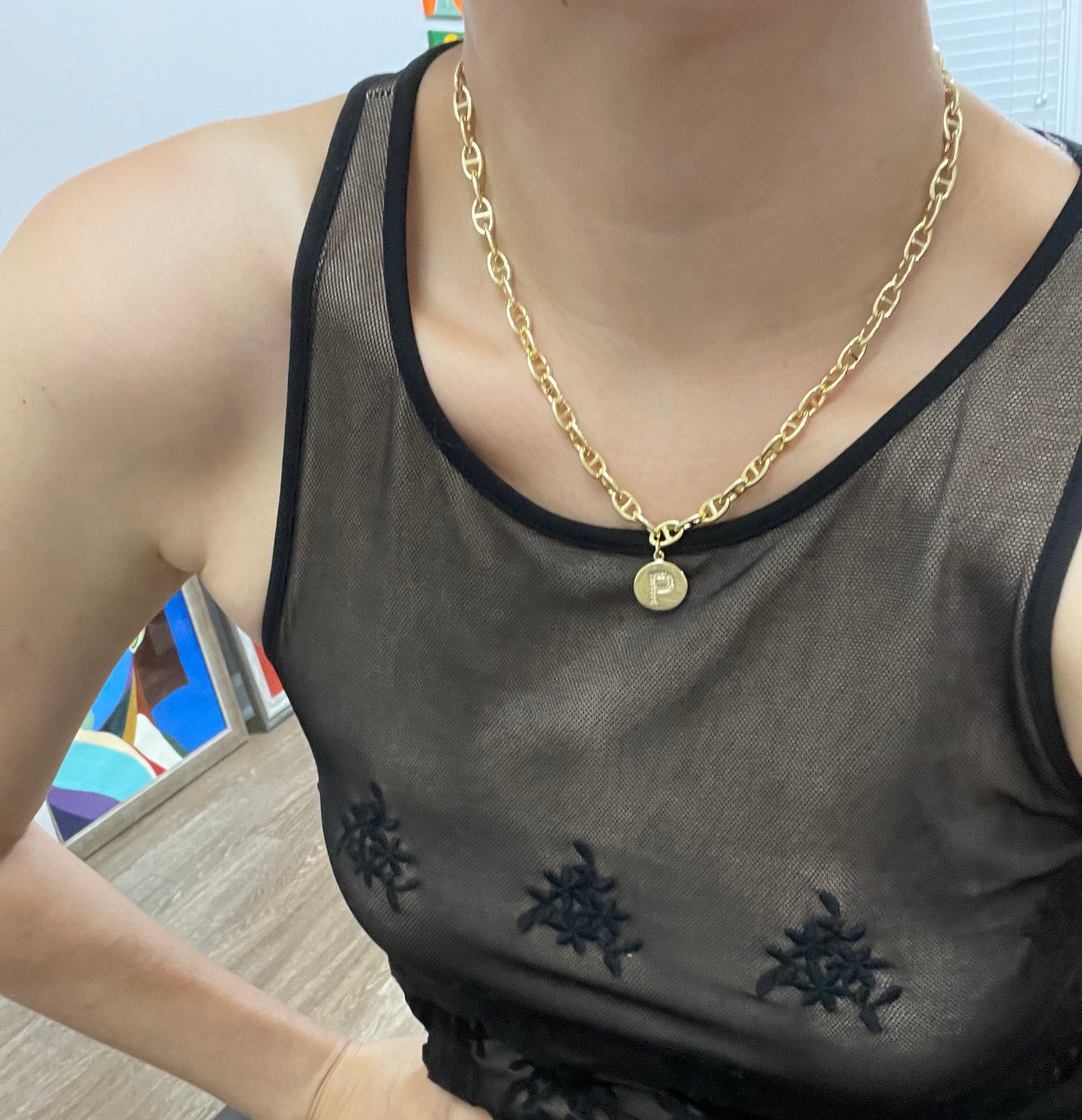 Gold Coin Initial Letter Necklace 