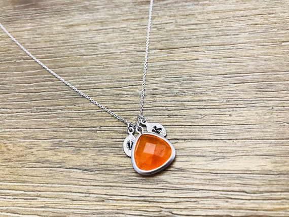 Personalized two initials necklace. Orange jade pendant | Etsy