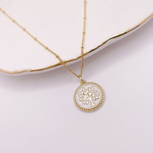 Gold Tree of Life Pendant Necklace. Dainty Enamel Tree Coin Pendant Necklace. image 4