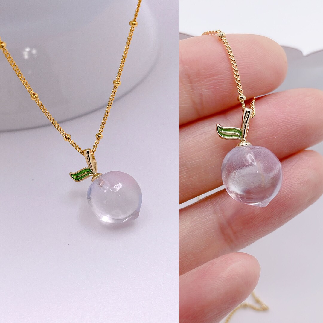 Peach Pendant Necklace. Fruit Charm Necklace. Choker Necklace. Gold Necklace. Dainty Necklace