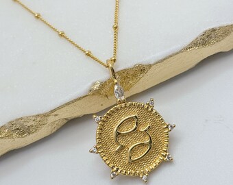 Gold Pisces Zodiac Pendant Necklace. Celestial Jewelry. Astrology Necklace. Gift For Her.