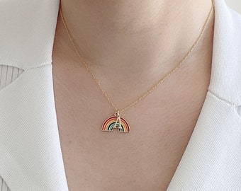 Gold Rainbow Pendant Necklace. Minimalist Necklace. Everyday Use. Gift for Girl. Gift for Her. Daughter Gift. Under 25