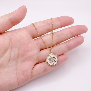 Gold Tree of Life Pendant Necklace. Dainty Enamel Tree Coin Pendant Necklace. image 7
