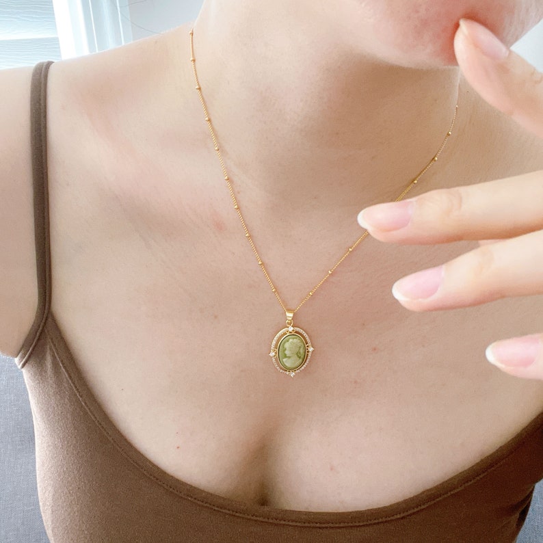 Cameo Necklace. Vintage Charm Necklace. Zirconia Necklace. Etsy