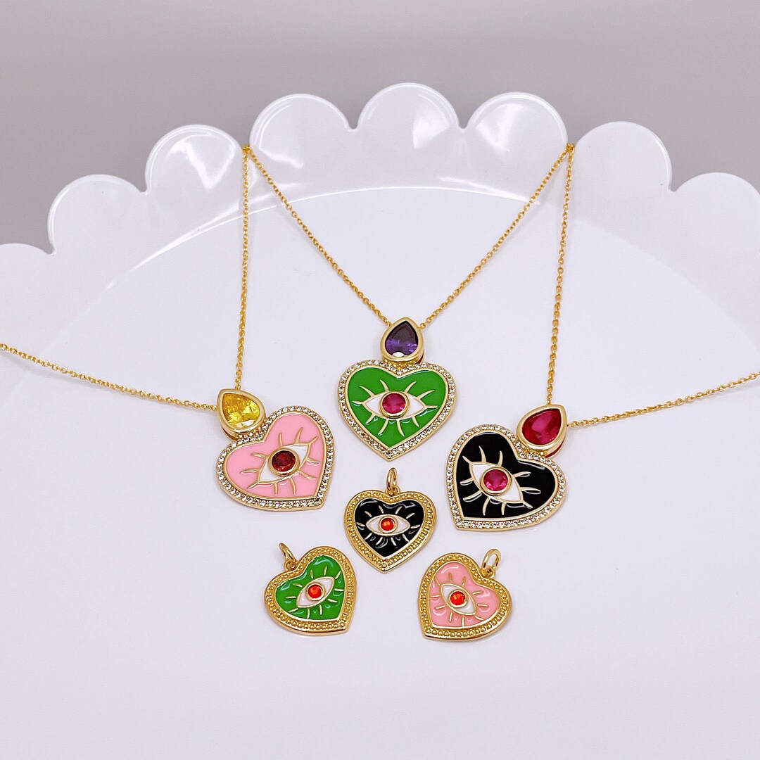 Evil Eye Necklace. Heart Necklace. Gold Necklace. Layering Necklace. Etsy