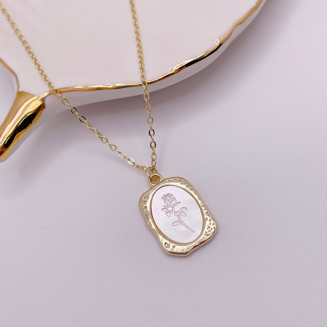 Mirror Rose Flower Pendant Necklace. Minimalist Necklace. Pearl Floral