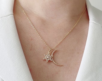 Moon and Star Necklace. Dainty Gold Necklace. Graduation Gift. Celestial Necklace. Birthday Gift. Gift for Her.