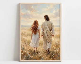 Red-headed Woman Walking With Christ - LDS Art, Walk With Me, Young Women's Theme 2026, Come Follow Me