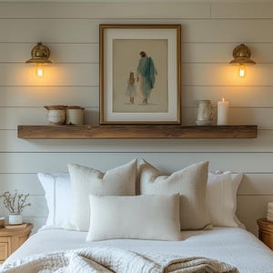 Graceful Jesus in white robes wall art for meditation space — serene and gentle imagery promoting a peaceful environment.