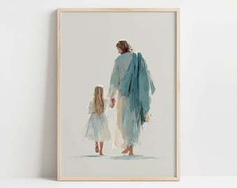 LDS Baptism Art Print - Jesus with Child, Gentle Watercolor Painting, Spiritual Wall Decor, Serene Divine Inspiration, Printable Artwork 9