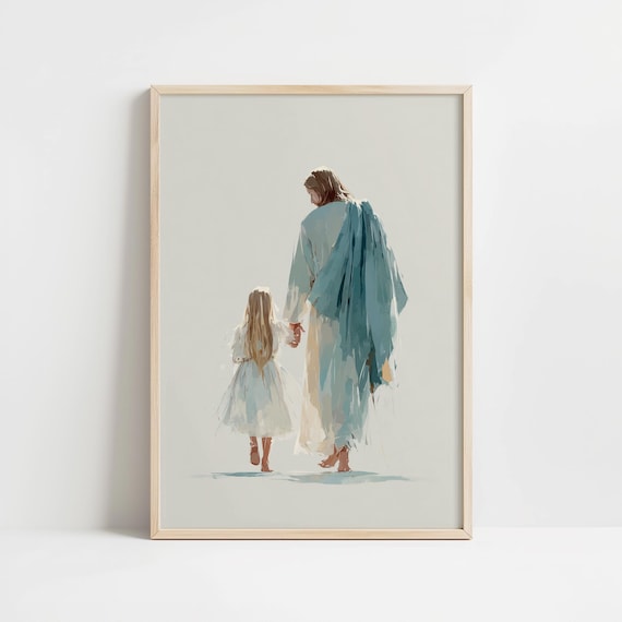 LDS Baptism Art Print - Jesus with Child, Gentle Watercolor Painting, Spiritual Wall Decor, Serene Divine Inspiration, Printable Artwork 9