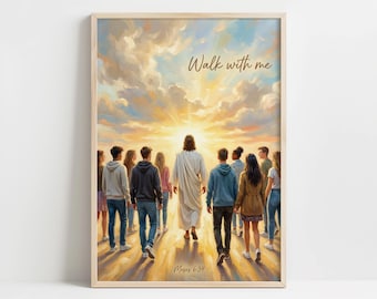 Arte del tema juvenil de LDS 2026: Camina conmigo, tema LDS, arte mural espiritual imprimible, pintura inspiradora de Jesús y los jóvenes, descarga digital 14