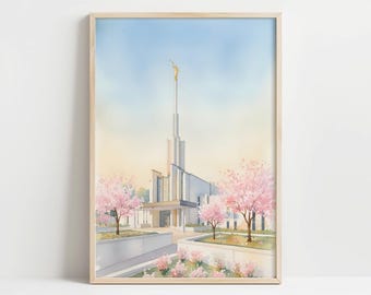 Atlanta Georgia Temple Watercolor Print | LDS Temple Art | Digital Download | Spring Wall Art