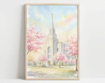 Kansas City Missouri Temple Watercolor Print | LDS Temple Art | Digital Download | Spring Wall Art