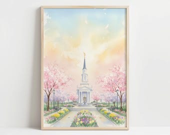 Hartford Connecticut Temple Watercolor Print | LDS Temple Art | Digital Download | Spring Wall Art