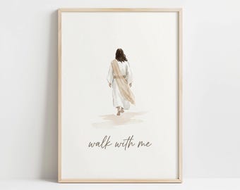LDS 2026 Youth Theme Minimalist Art - Moses 6:34 "Walk With Me" Print, Neutral Tan, Cream, Spiritual Wall Art, Modern Farmhouse Decor 11