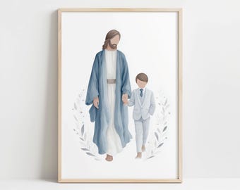 Inspirational LDS Baptism Art - Jesus with Child in Watercolor, Minimalist Wall Art, Nursery Decor, Serene Christian Printable 20