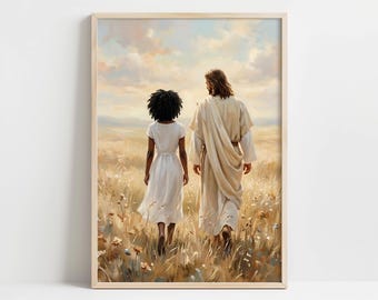 African American Woman Walking With Christ - LDS Art, Walk With Me, Young Women's Theme 2026, Come Follow Me, Jesus Picture LDS