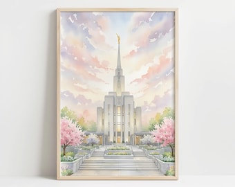 Oquirrh Mountain Utah Temple Watercolor Print | LDS Temple Art | Digital Download | Spring Wall Art