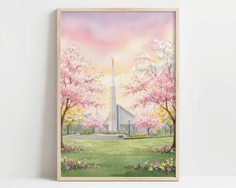 Dallas Texas Temple Watercolor Print | LDS Temple Art | Digital Download | Spring Wall Art