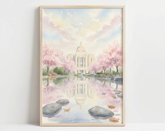 Meridian Idaho Temple Watercolor Print | LDS Temple Art | Digital Download | Spring Wall Art