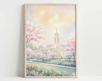 Lámina de acuarela del Templo de Raleigh, Carolina del Norte / Arte del Templo SUD / Descarga digital / Arte de pared de primavera