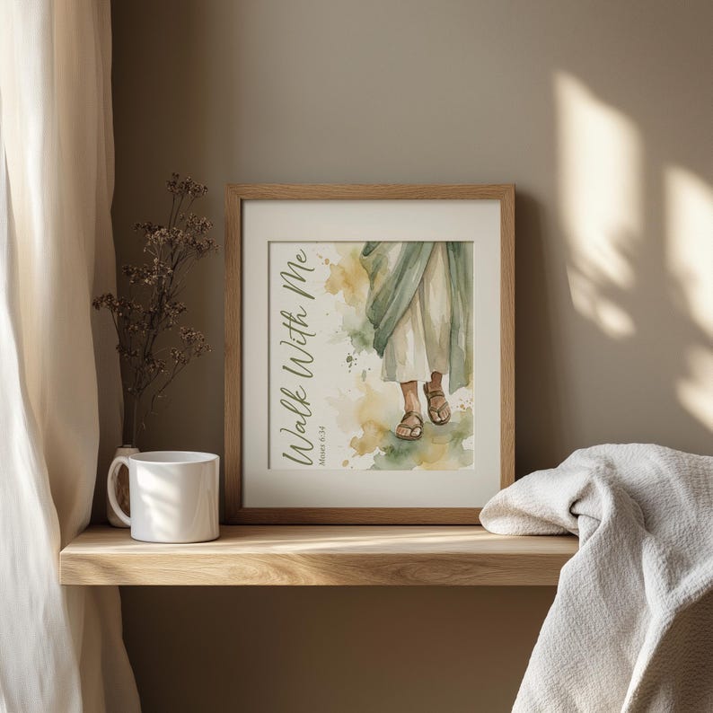 Illustrated bare feet and flowing fabric digital download for bathroom — relaxing watercolor piece promotes a peaceful, cozy space.
