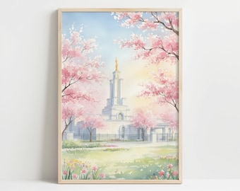 Lubbock Texas Temple Watercolor Print | LDS Temple Art | Digital Download | Spring Wall Art