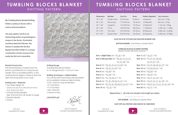 Tumbling blocks knit baby blanket sale