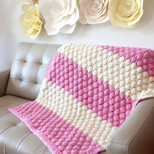 Chunky Blanket in Bubble Stitch: 6 Sizes Knitting Pattern baby blanket afghan throw PDF Download
