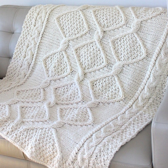 Diamond Heights Cable Blanket: Knitting Pattern (PDF Download) Il_570xn