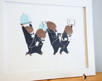 W, Alphabet Print, Original Silk Screen Print, Children/Nursery Decor, Walrus, Waiters