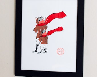 F, Alphabet Print, Original Silk Screen, Foxes, Vintage Aviators