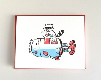 Raccoon & Robot Heart Greeting Card