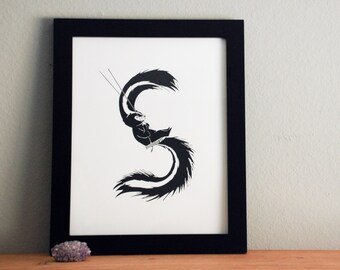 S, Alphabet Print, Original Silk Screen Print, Children/Nursery Decor, Skunk, Swinging, Books