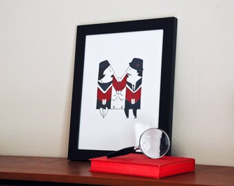 M, Alphabet Print, Original Silk Screen Print, Children/Nursery Decor, Mystery, French, Reading, Books